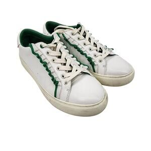 Tory Burch Womens White & Green Leather Sneakers W/ Ruffle Detail Size 7.5